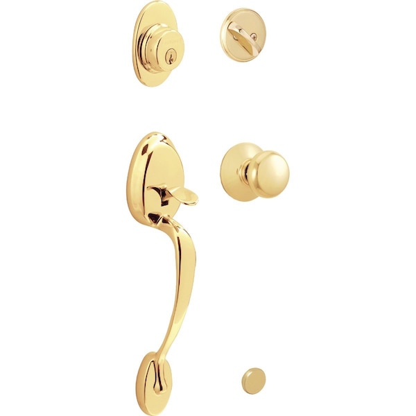 Schlage Bright Brass Entry Door Handleset with Plymouth Knob F60GPLY605 - main